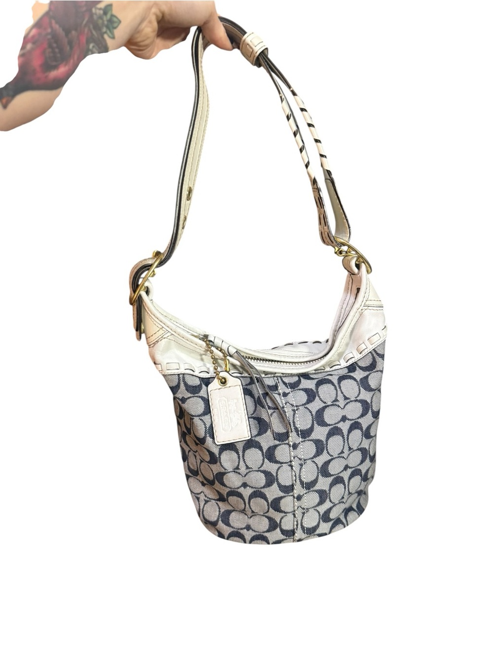 Coach 2007 Bleecker Signature Denim Bucket Bag Blue Canvas White Leather Y2K - Picture 8 of 13